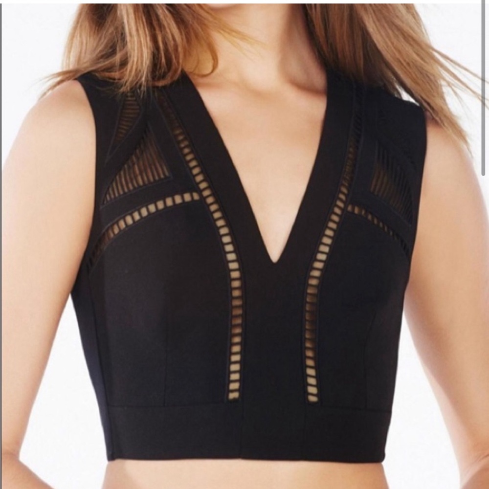 Black V-Neck Mesh-Insert Crop Top